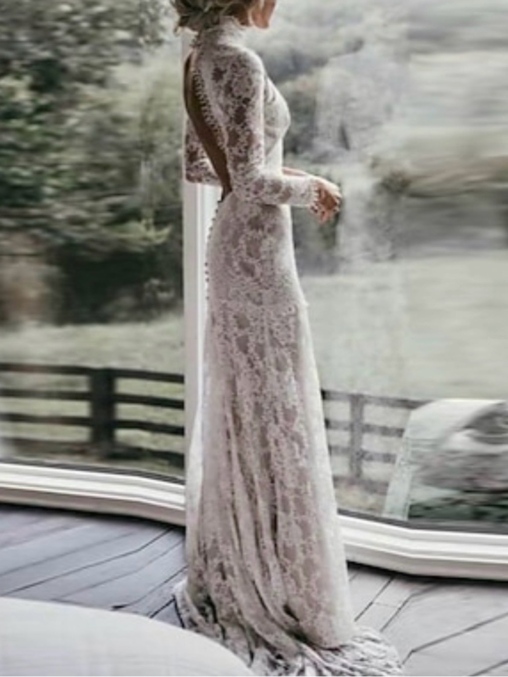 Boho open back long sleeved wedding dress size 6